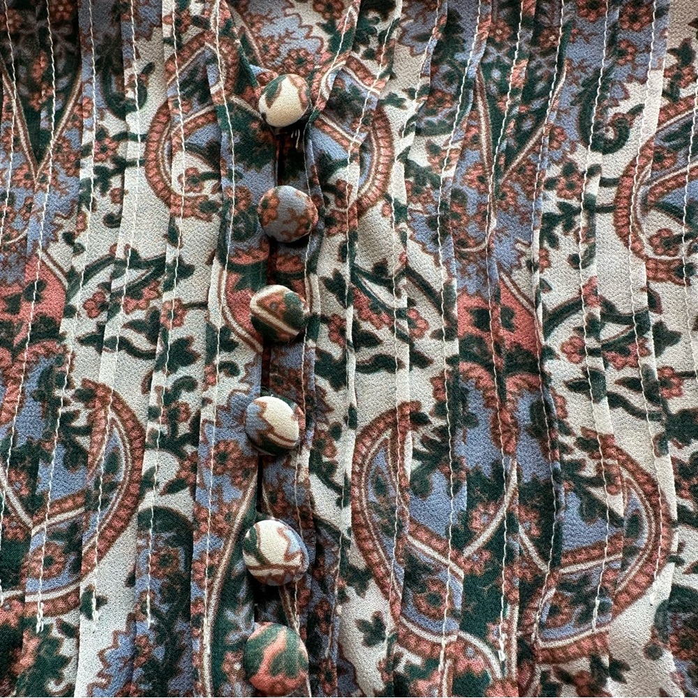 Veronica Beard Lowell Paisley Pin Tuck Long Sleeve Sheer Blouse Size 12 EUC - Picture 7 of 14